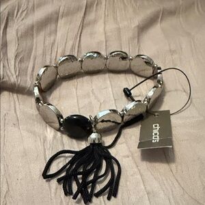 Chico's Metallic and Black Bracelet with Tassel